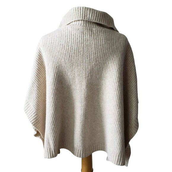 LOFT Button Turtleneck Poncho Cream Oatmeal M/L Knit Sweater Coastal Nautical - Picture 8 of 14